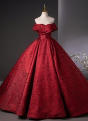 Vintage Burgundy Off Shoulder Jacquard Formal Evening Dress Vintage Burgundy Off Shoulder Jacquard Formal Evening Dress
