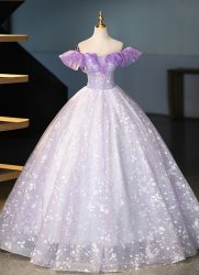 Floral Off The Shoulder Purple Corset Birthdy Party Dress with Ruffle Floral Off The Shoulder Purple Corset Birthdy Party Dress with Ruffle