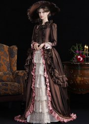 Vintage Women Brown Edwardian 1900s 1910s Tea Party Garden Dress Victorian Bustle Theater Costume Vintage Women Brown Edwardian 1900s 1910s Tea Party Garden Dress Victorian Bustle Theater Costume