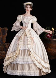 Champagne Lace Ruffled Long Sleeve Floor Length Formal Party Dress for Women Champagne Lace Ruffled Long Sleeve Floor Length Formal Party Dress for Women