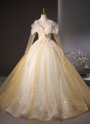 Girls Flower Yellow Tulle Prom Homecoming Dress Girls Flower Yellow Tulle Prom Homecoming Dress