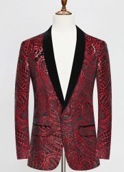 Men Wine Red Cashew Flower Shiny Sequin Floral Shawl Lapel Suit Jacket Weddings Prom Banquets Formal Blazer Men Wine Red Cashew Flower Shiny Sequin Floral Shawl Lapel Suit Jacket Weddings Prom Banquets Formal Blazer