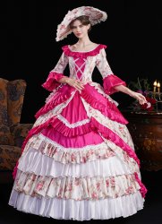 Red and Blue Printed Ruffled Floor Length Venice Carnival Fancy Dress Theater Costume Red and Blue Printed Ruffled Floor Length Venice Carnival Fancy Dress Theater Costume