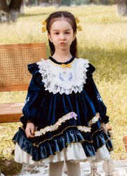 Vintage Velvet Girls Dress with Embroidery Boutique Ruffled Special Occasion Outfit Vintage Velvet Girls Dress with Embroidery Boutique Ruffled Special Occasion Outfit