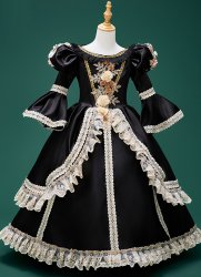 Halloween Children Black Ball Gown Girls Victorian Renaissance Masquerade Dress Theater Costume Halloween Children Black Ball Gown Girls Victorian Renaissance Masquerade Dress Theater Costume