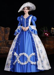 Women Blue Pink Yellow Printed Long Flare Sleeve Floor Length Venice Fancy Party Dress Women Blue Pink Yellow Printed Long Flare Sleeve Floor Length Venice Fancy Party Dress