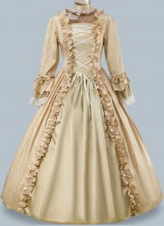 Women Champagne Brocade Victorian Dress Holiday Costume Women Champagne Brocade Victorian Dress Holiday Costume