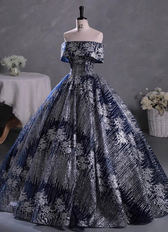 Shiny Off Shoulder A-Line Long Evening Party Dress, DP4277 main image 1